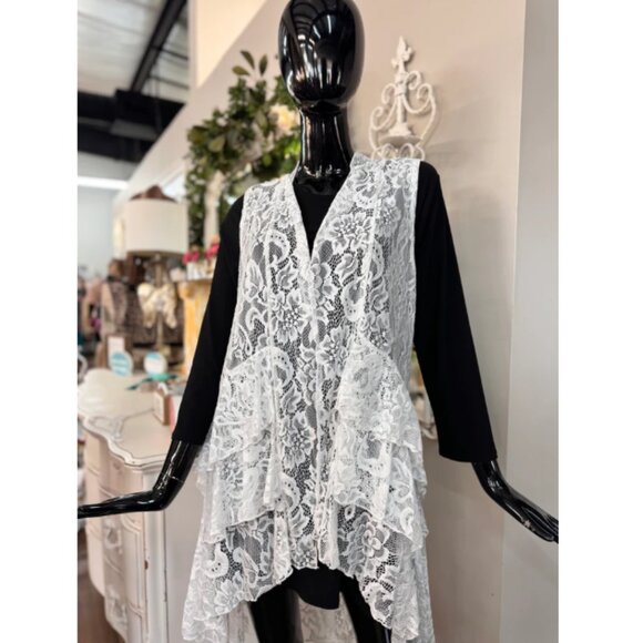 Zadie B's Size Large White High Low Everly Lace Vest Modest Layering - Picture 1 of 11